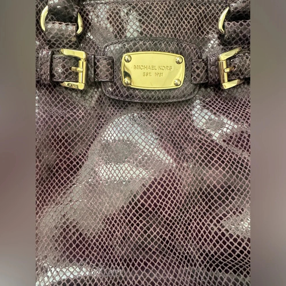 Michael Kors Embossed Purple Python Print Hamilto… - image 7